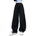 thumbnail image 5 of BiZtdJrK Fleece Sweatpants for Girls Solid Color Casual Drawstring Trouser Baggy Wide Leg Athletic Pants with Pockets Black, 5 of 10