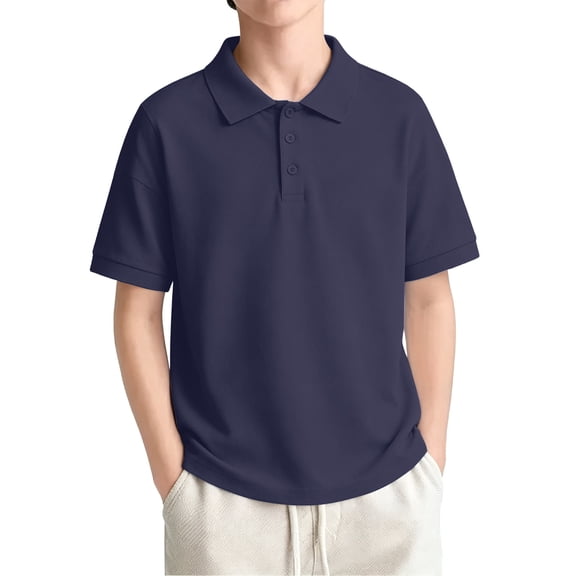 Abcomgle Uniform Shirts for Boys Polo Short Sleeve Pique Polo Shirt Button Closure Solid Color School Uniform Shirts Moisture Wicking Collared Spring Shirts for Boys