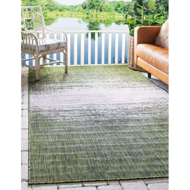 Unique Loom Moderne Collection Dégradé Dégradé en Difficulté Tapis d'Intérieur et d'Extérieur, 8 Pieds x 11 Pieds 4 Pouces, Vert/beige