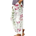 thumbnail image 2 of Leesechin Women's Casual Floral Print Slacks Vintage Elastic Waist Pocket Wide Leg Pants Summer Beach Loose Lounge Trousers, 2 of 5