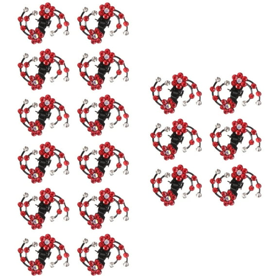 Set of 3 Flower Hair Clip Rhinestone Claw Clips Small Child Red