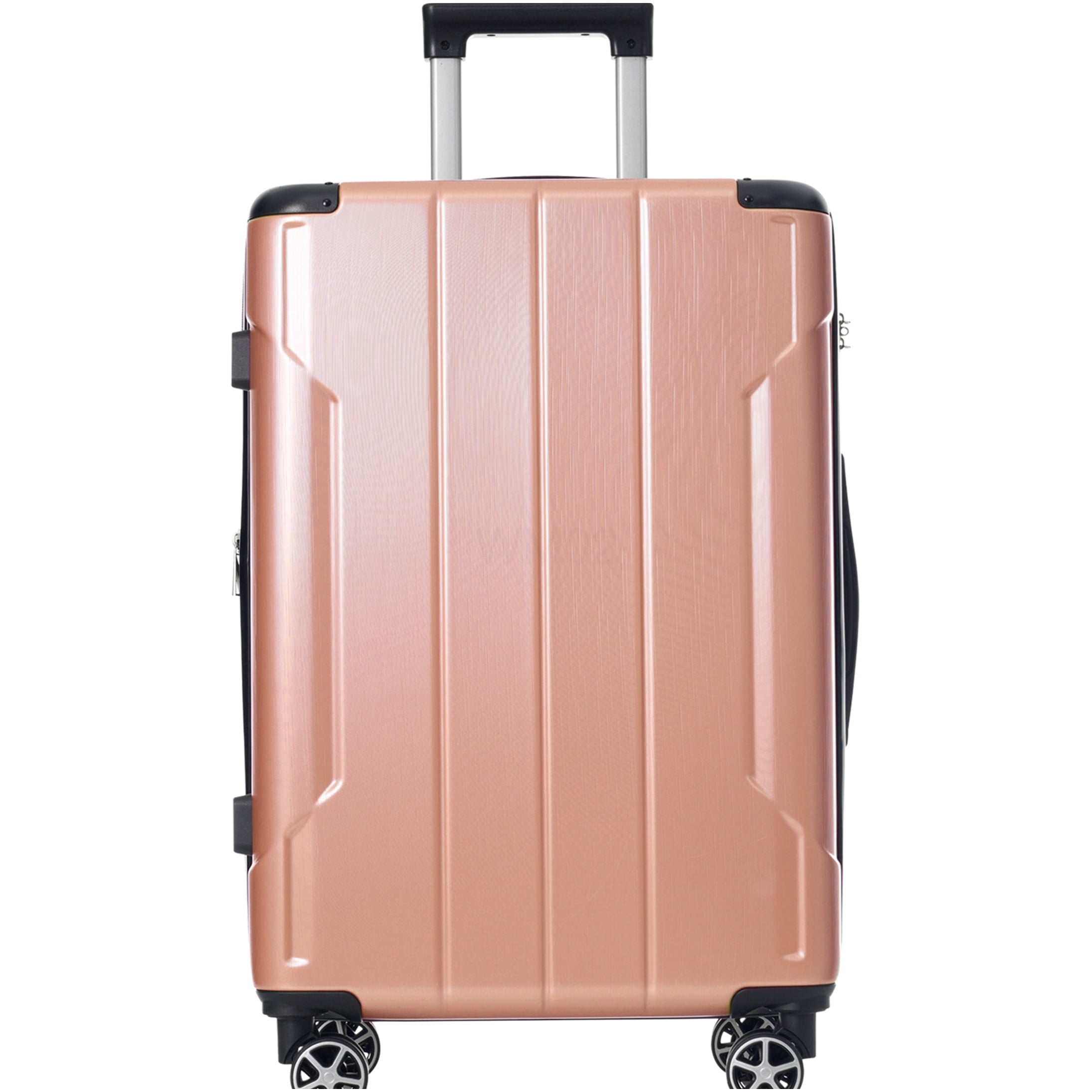 24" Rose Pink ABS Hardshell Suitcase, Expandable Checked Luggage with TSA Lock & 8 Spinner Wheels