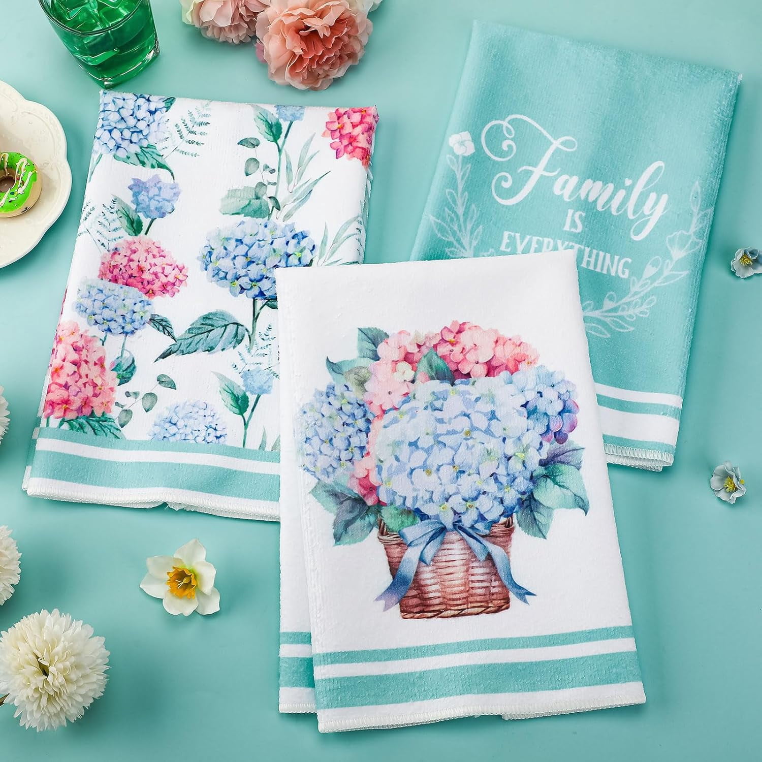 luyaa Set of 6 Daisy Kitchen Towels Spring Floral Gnome Dishtowels Flower Rustic Tea Towels Absorbent Forest Green Hand Wash Cloth 26"x18" for Farmhouse Kitchen Bathroom Housewarming Gift