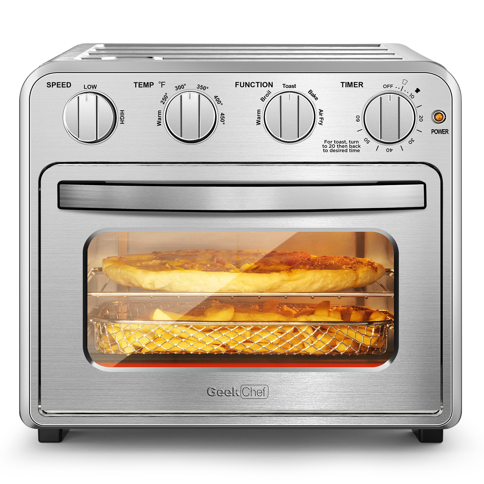  16QT Air Fryer Toaster Oven Combo 1800W, Unichefry Countertop  Convection Oven Including Toaster, Broil, Air Fry,Timer/Auto Shutoff,  150°-450°F Temp Controls, 15L Capacity, Fit 9 Slices or 12 Pizza : Home 