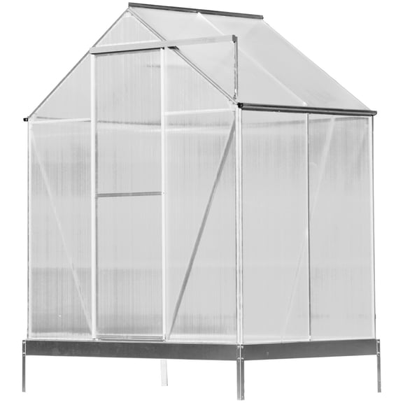 6.3'*4.2'*7' Polycarbonate Greenhouse, Heavy Duty Outdoor Aluminum Walk-in Green House Kit with Rain Gutter, Vent and Door for Backyard Garden, color aluminium,