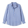 thumbnail image 6 of Shirts for Women Casual Plaid Ruffle Collar Long Sleeve Button Front Regular Fit Work Wear Shirt, 6 of 7
