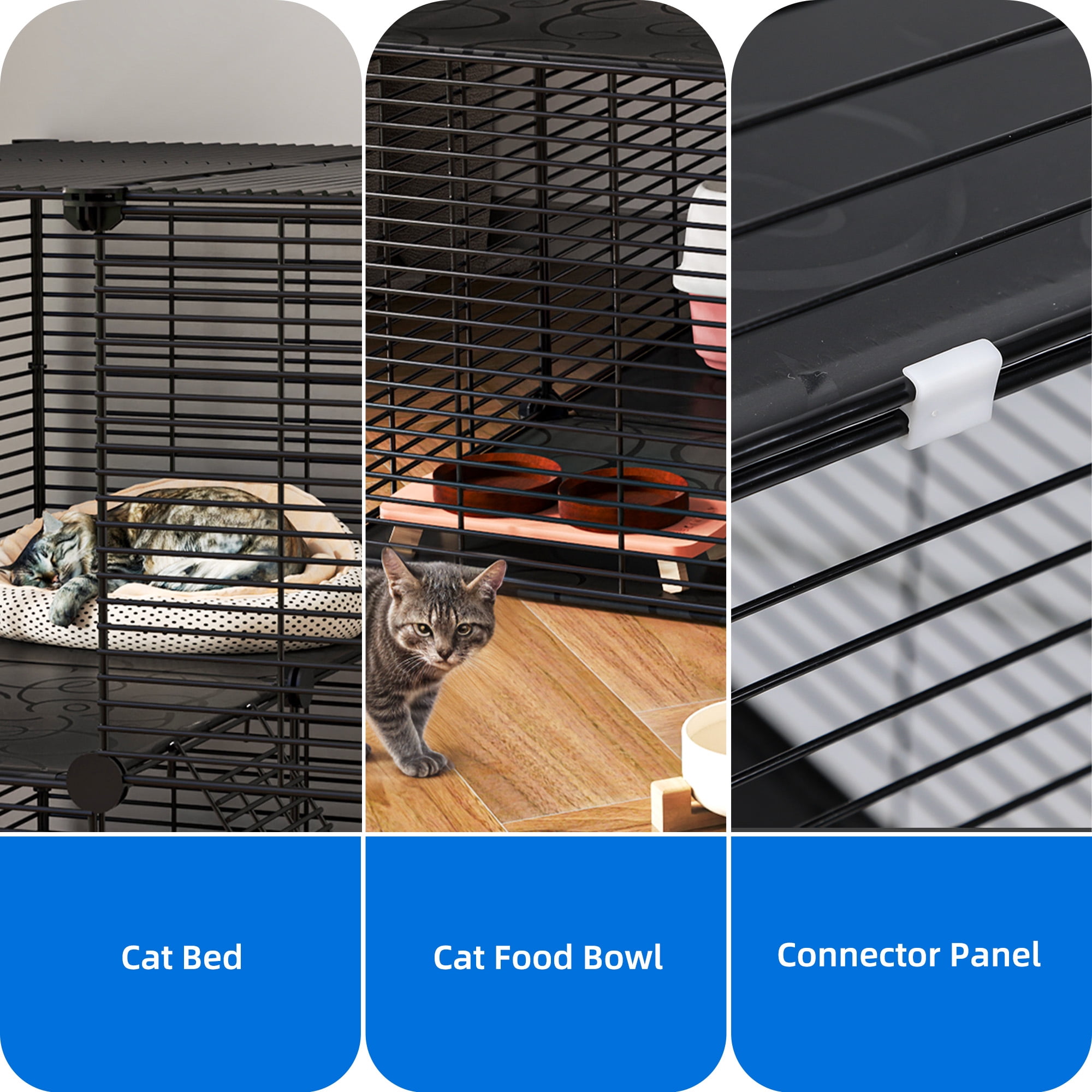 Uforic 2 Tier Cat Cage, Indoor Cat Enclosure DIY Cat Playpen Metal Kennel for 1-2 Cats,28"L x 28"W x 28"H,Black