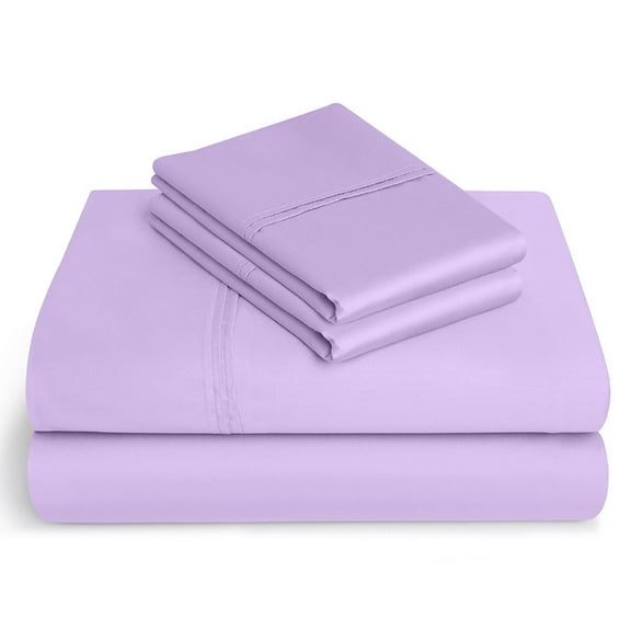 400-Thread-Count 100% Egyptian Cotton Sheet Set, 4-Piece Sheets Sets, 18" Extra Deep Pocket of Fitted Sheet - Twin XL, Lilac Solid