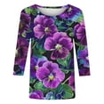 thumbnail image 5 of Pntutb Femmes Hauts Courts Tendance Mode Femmes Imprimé Col Rond Manches 3/4 T-Shirt Chandail Haut Blouse Rabais, 5 of 5