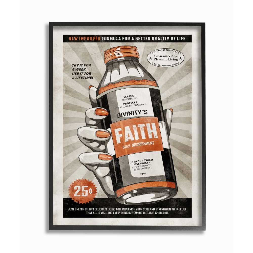 Stupell Industries Faith Formula Funny Vintage Comic Book Design Framed Wall Art by Ester Kay