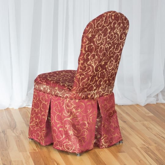 5PK Jacquard Scrollwork Banquet Chair Cover Burgundy
