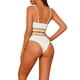 thumbnail image 3 of Conjuntos de bikini de dos piezas de talle alto para mujer, con tirantes ajustables y textura acanalada, traje de baño grande en blanco, 3 of 5