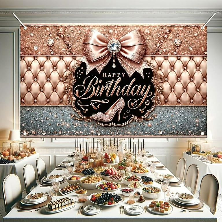 Happy Birthday Backdrop Decor - 5.9x3.6ft Pink Rose Gold Glitter Photography Background