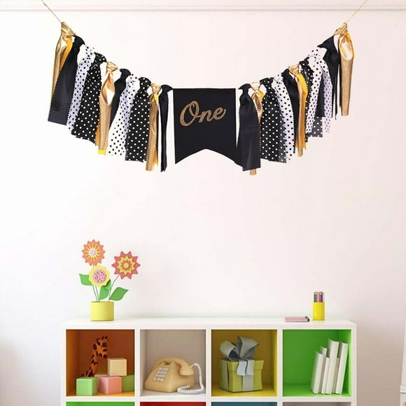 TABLETREANDS One Birthday Highchair Banner Guirnalda Creativa De Arpillera Con Accesorios Pintados Para Celebraciones