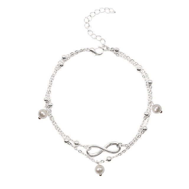 Qarigey Niñas tobillera pie cadena pies cadenas para vestido decoración perla/8 formas plata Type1 NO1