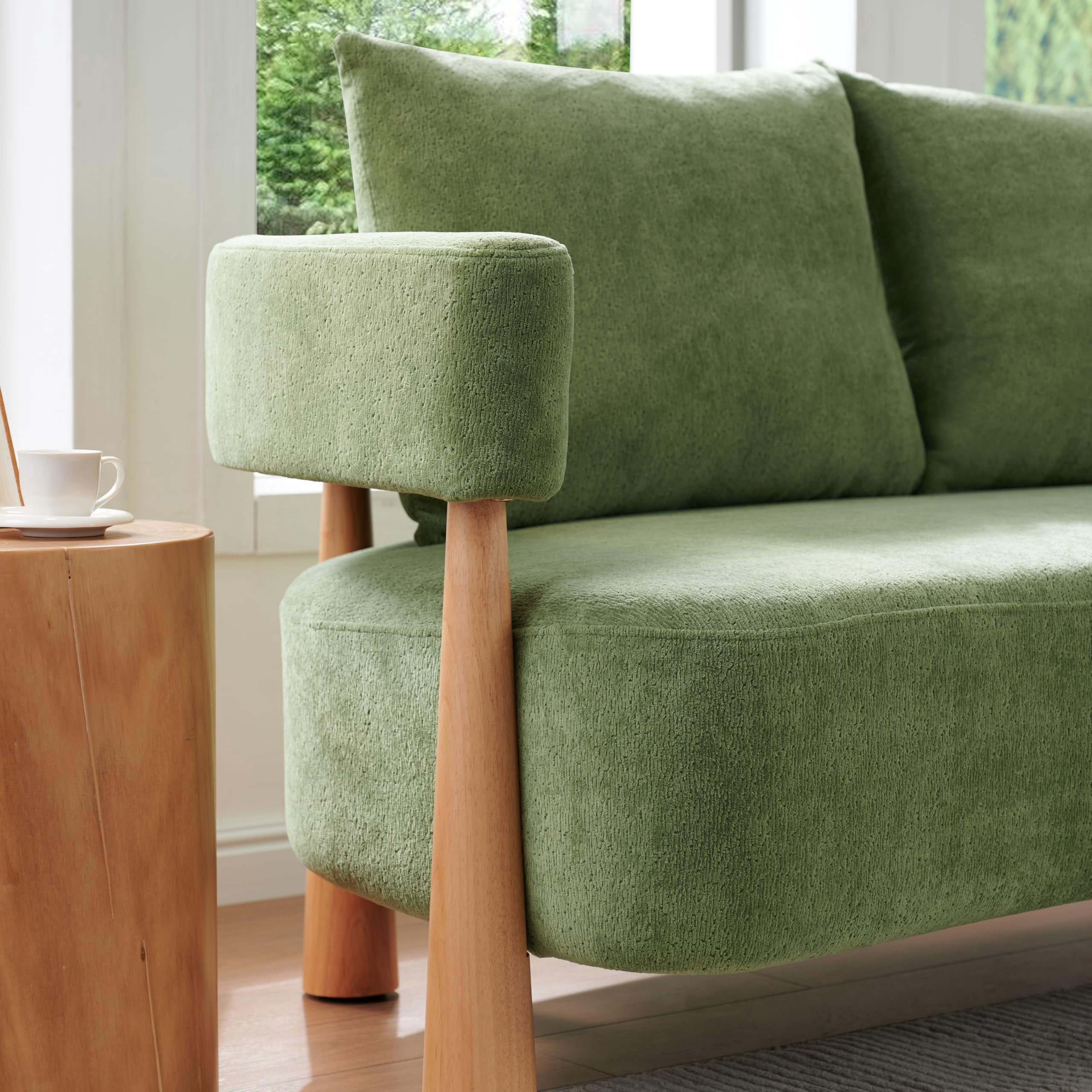 Loveseat Sofa with High-Resilience Cushions, Ergonomic Design with Arched Arms, Sturdy Hardwood Legs, Soft Velvet Upholstery, Includes Floor Protection Pads, Easy Assembly, Green