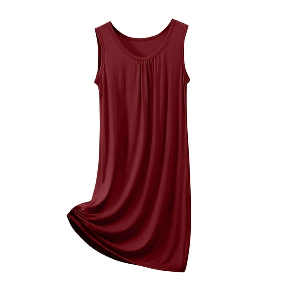 HUJlwoi Plus Size Nightgowns for Women Pleated Sleeveless Sleepwear Wide Strap Sleep Shirt Comfy Breathable Nightwear