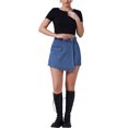 thumbnail image 2 of Pantalones cortos de mezclilla para mujer Inspire Chic, cargo, de imitación envolvente, de cintura alta, mini shorts, S, azul oscuro, 2 of 6