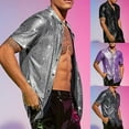 thumbnail image 5 of Men Shiny Party Performance Disco Stage Shirt Turn-down Collar Short Sleeve Tops, 5 of 7