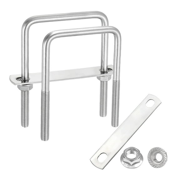 Uxcell 2 Set M8 2-3/4 Inch Inner Wide Square U Bolts, 4 Inch Length 304 Stainless Steel U-Bolts with Flange Hexagon Nuts, Frame Plates for Trailer, Automotive, (70mm W x 100mm L)