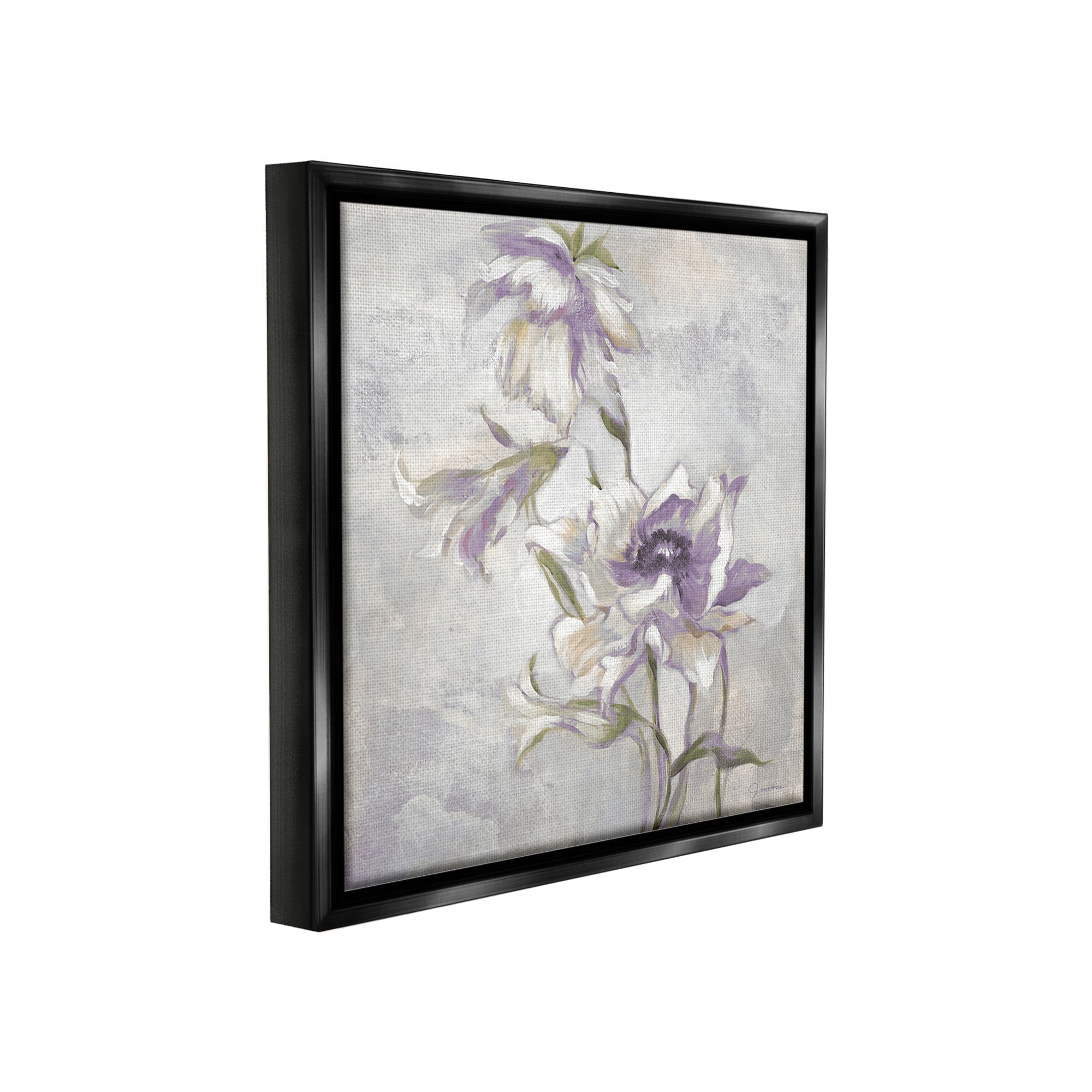 Stupell Industries Purple Curling Petals Botanical & Floral Painting Black Floater Framed Canvas Art Print Wall Art, 18 x 18