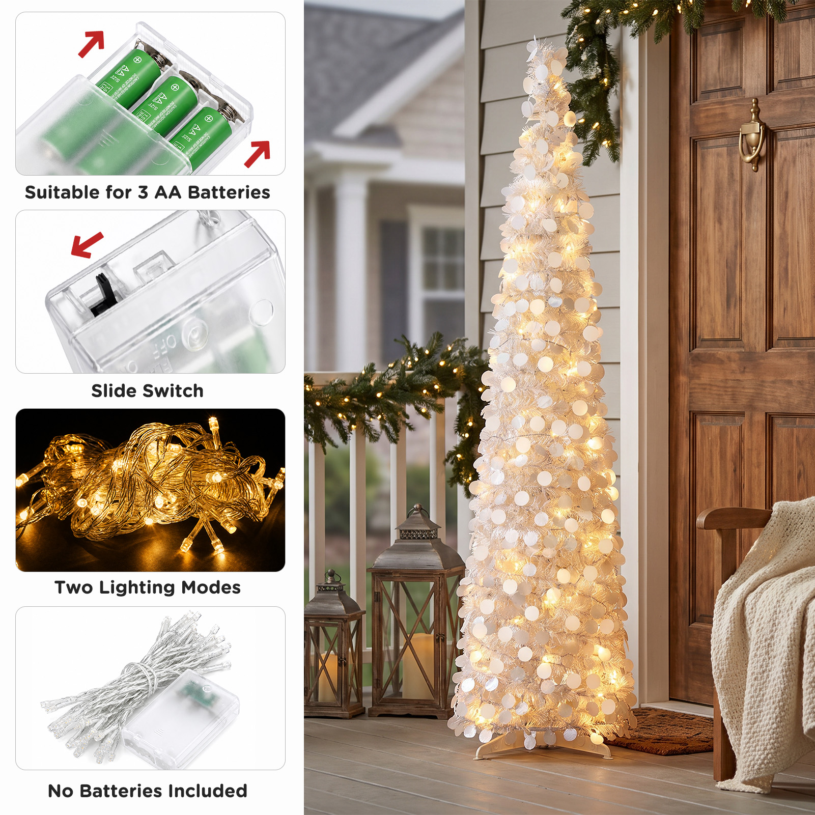 Ayieyill 5-Foot Pop-Up Tinsel Christmas Tree with LED Lights photo 4