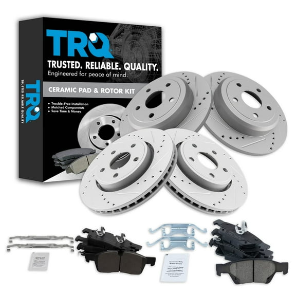 TRQ Front and Rear Performance Brake Pad & Rotor Kit Brake Pads Brake Rotors Set Ceramic Premium G-Coated Fits Select 2012-2020 Dodge Durango Jeep Grand Cherokee