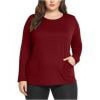 Cotton Tops for Women Plus Size Long Sleeve with Pockets Soft Crewneck Pullover Tees Blouses Spring Clothes (XL, Wine)