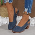 thumbnail image 2 of hopeusnice Sandals for Women Square High heel Breathable Soft closed-toe Sandals Women's Sandals Trendy Non-slip PU Materials Summer and Fall Shoes Round toe Dress Shoes Blue 37, 2 of 9