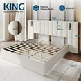 thumbnail image 2 of Merluxy King Size Upholstered Bed Frame with Widened Headboard,Lift-Up Storage Bed and Built-In Reading Light, Velvet Platform Frame,Cream, 2 of 8