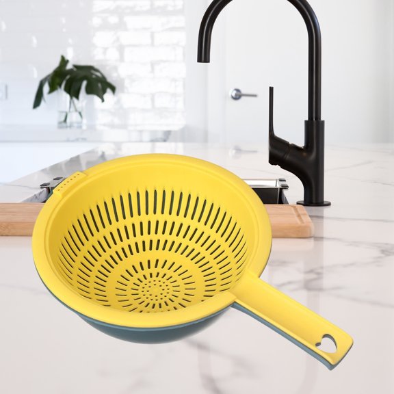 COM1950s Large Plastic Colander with Handle,Food Grade Drain Basket for Kitchen Sink,Vegetable Fruit Storage Basket,12.7X8.5X3.7 In