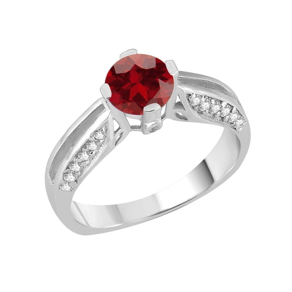 Sterling Silver with Natural Garnet and White Topaz Classic Ring