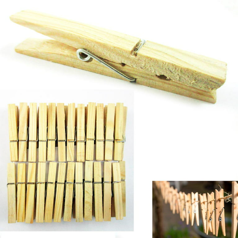 AllTopBargains 120 Pack Wooden Clothespins 2 7/8 Large Clothes Pegs Spring Laundry Arts Crafts
