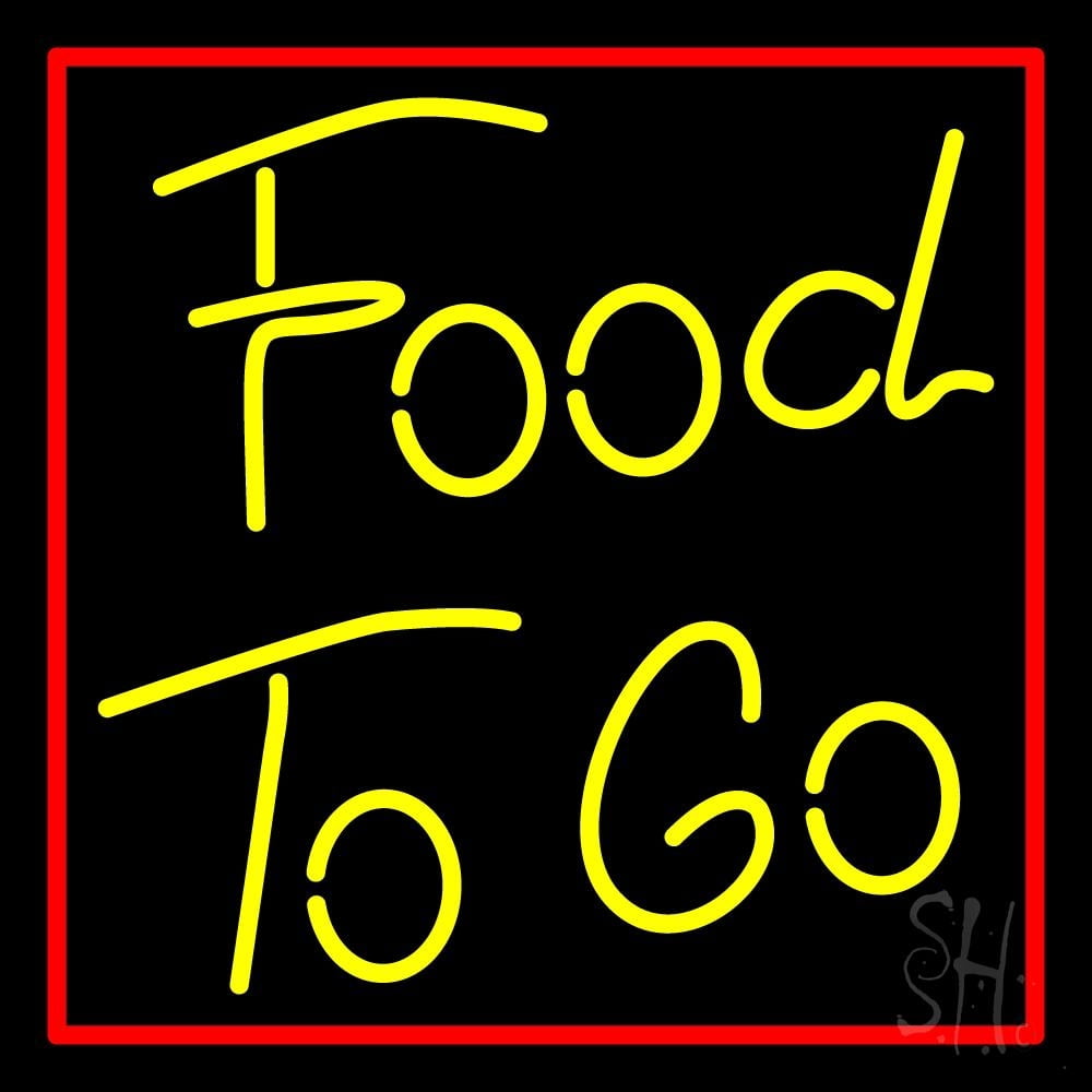 Yellow Food To Go LED Neon Sign 24 x 24 - inches, Black Square Cut ...