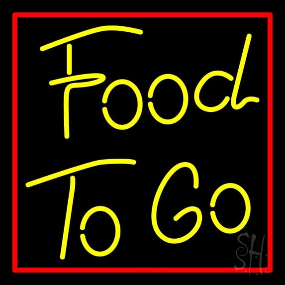 Yellow Food To Go LED Neon Sign 16 x 16 - inches, Clear Edge Cut Acrylic Backing, with Dimmer - Bright and Premium built indoor LED Neon Sign for restaurant window and interior decor.