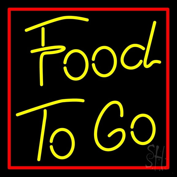 Yellow Food To Go LED Neon Sign 24 x 24 - inches, Black Square Cut Acrylic Backing, with Dimmer - Bright and Premium built indoor LED Neon Sign for restaurant window and interior decor.