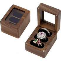 Wood 3 Slot Ring Box with Glass Lid for Wedding Proposal Walnut Wood Ring Bearer Box Cube Flip Box 3 Ring Storage Box with Clear Lid for Engagement Anniversary 2.3x1.9x1.6 Inch