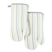 Martha Stewart Daisy Stripe Oven Mitt Set 2-Pack, Grey/Yellow, 7"x13"