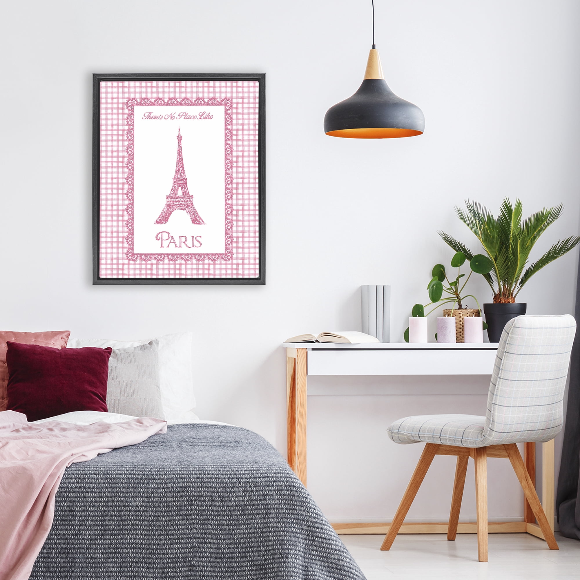 Stupell Industries No Place Like Paris Pink Lace Black Framed Floater Canvas Wall Art, design by Conrad Knutsen