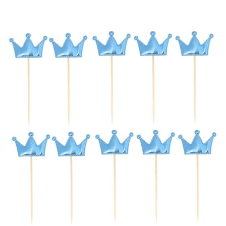 Crown Cupcake Toppers, 10Pcs Blue Princess Cake Picks for Party Decorations Supplies