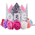 thumbnail image 3 of Chapeau d'Anniversaire 1 An Bébé Couronne Pailletée Fleur Fête Hirondelle Dorée, 3 of 5