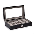 thumbnail image 2 of Bey Berk Black Wood Ten Watch Box w/ Quartz Movement Clock, 2 of 3
