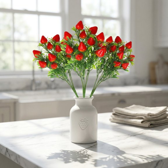 jojofuny Realistic Red PVC Artificial Strawberry Bunch for Festivals 3Pcs
