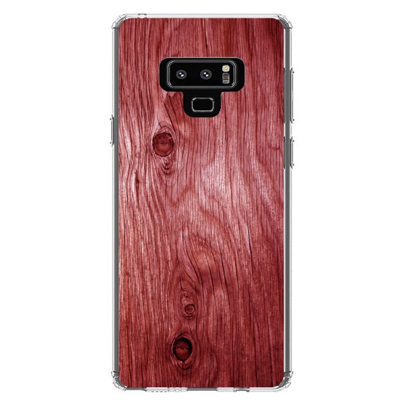 DistinctInk Clear Shockproof Hybrid Case for Samsung Galaxy Note 9 - TPU Bumper, Acrylic Back, Tempered Glass Screen Protector - Dark Red Weathered Wood Grain Print - Printed Wood Image