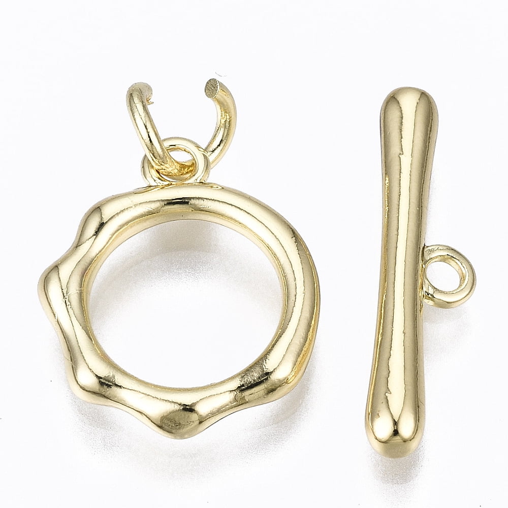 Brass Toggle Clasps Ring Nickel Free Golden 22.5mm Bar: 19x5x2.5mm Hole: 1.2mm Ring: 15.5x13x2.5mm Hole: 1.2mm Jump Ring: 5x0.8mm Inner Diameter: 3mm