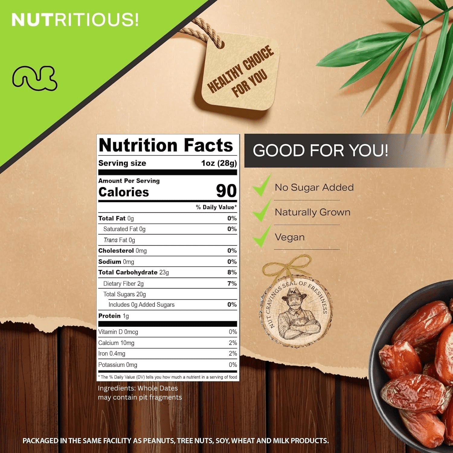 Sun Dried Jumbo Medjool Dates, No Sugar Added 32oz by Nut Cravings