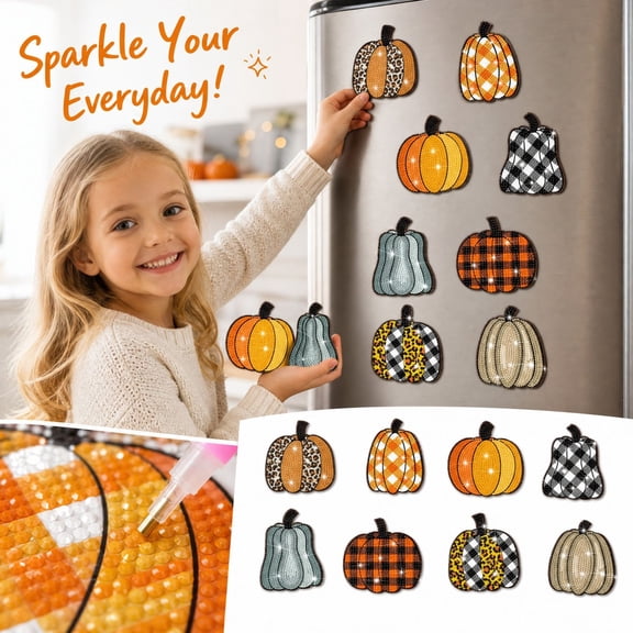 Kids Diamond Painting Fridge Magnets, Children DIY Diamond Art Kits with Soft Magnetic Backing, Assorted Themes, for Kids Crafts, 4 Pack (2.36 Inch)