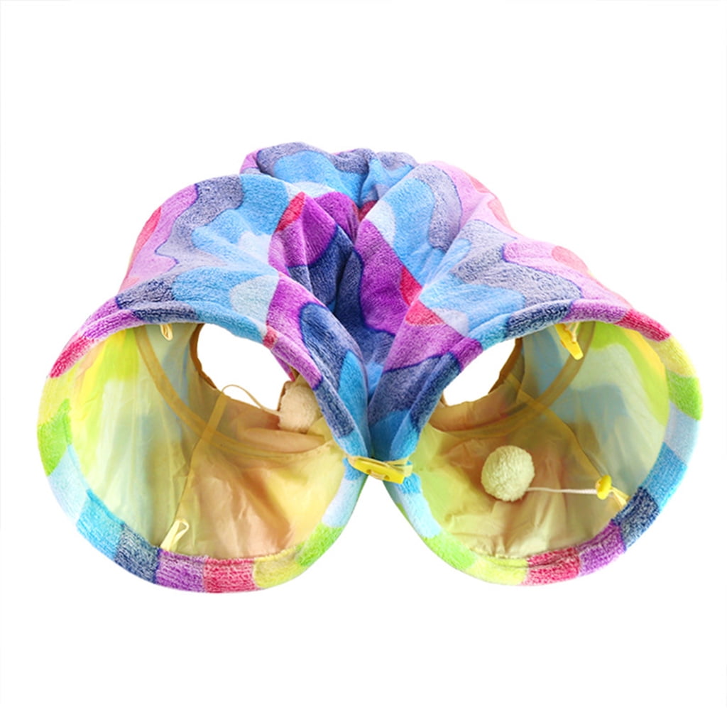 for Cat Kitten Tunnel Tube Toy with Plush Ball Portable Interesting Rainbow Wave