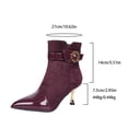 thumbnail image 4 of Women's Burgundy Suede & Patent Leather Ankle Boots - Pointed Toe Kitten Heel Booties with Gold Buckle Accent, 4 of 10
