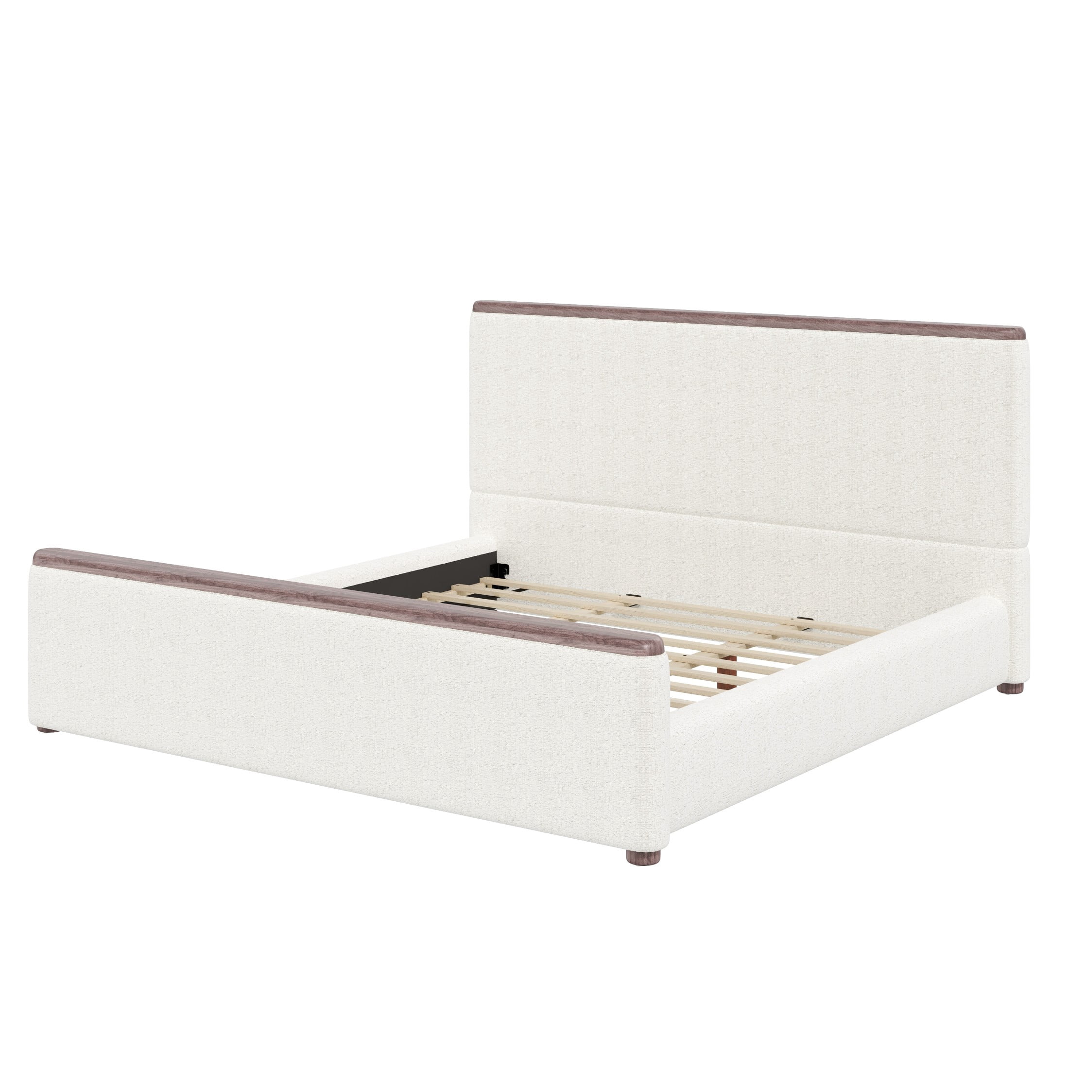 Christopher Knight Home Low-Profile Upholstered Platform Bed with Padded Headboard, King, White